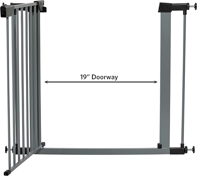 MidWest Homes for Pets 29-Inch High Walk-thru Pressure Mounted Gray Steel Dog Gate, Expands to 38 Inches Wide, No Damage to Walls, Includes 3-inch Extensions, For Small Pets