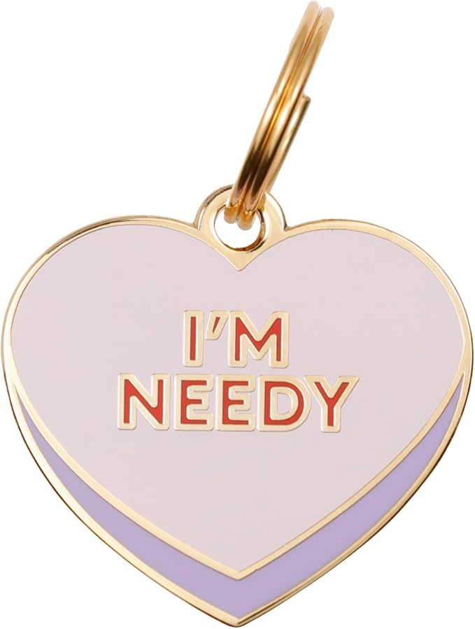Two Tails Pet Company Personalized 'I'm Needy' Pet ID Tag & Collar Charm - Custom Engraved Dog Tags for Pets - Luxury Brass, Gold Plating