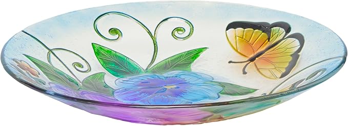 Alpine Corporation 18" Outdoor Birdbath Bowl Topper with Metal Stand, Garden Decor