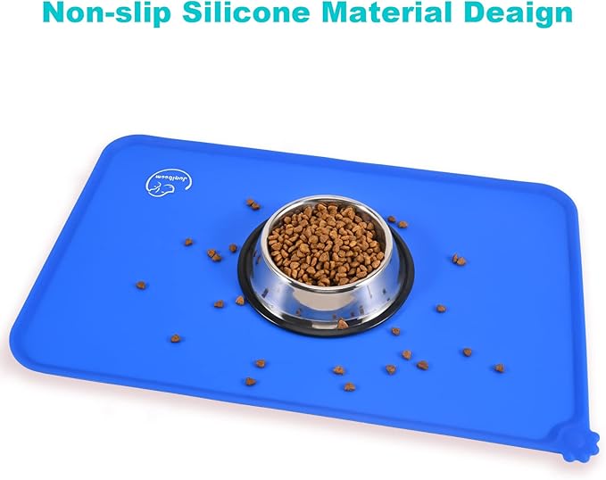 Silicone Waterproof Dog Cat Pet Feeding Mats, Non Slip, Easy Clean Pet Dog Cat Bowl Mats Placemat (18.5" x 11.5") Navy Blue