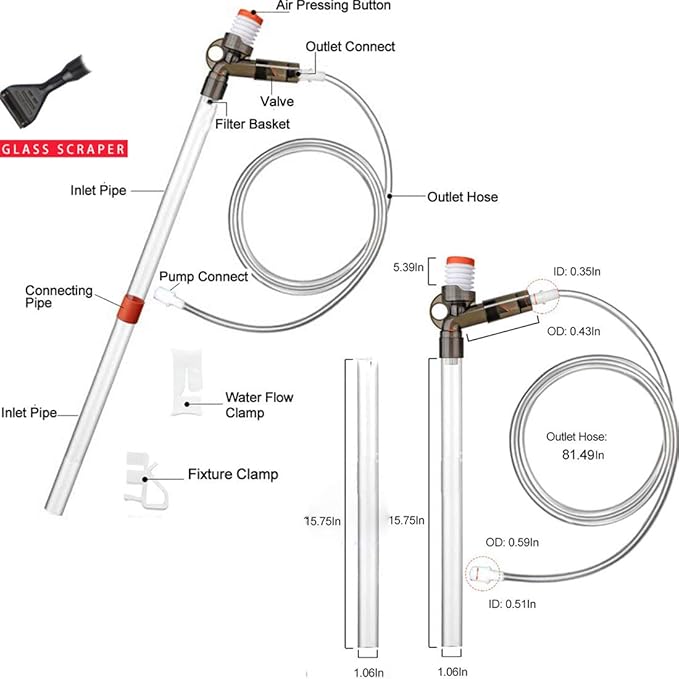 Aquarium Gravel Cleaner Siphon Fish Tank Vacuum Cleaner for Absorb Dirt Wash Sand Algae Scrapers Water Changer Gravel Washer for Fish Tank Cleaning Gravel and Sand (Normal Version)