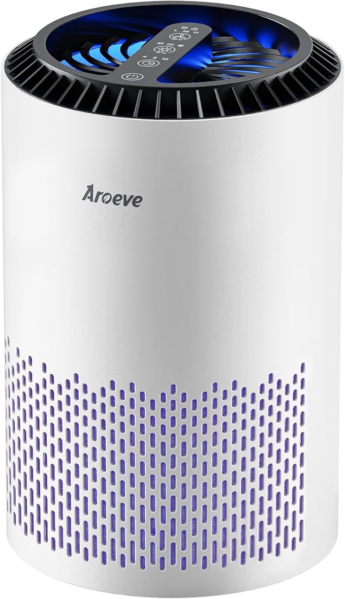 AROEVE Air Purifiers for Bedroom Home, Air Purifier For Smoke Pollen Dander Hair Smell Air Cleaner with Sleep Mode Speed Control For Bedroom Office, MK01- White(Available for California)