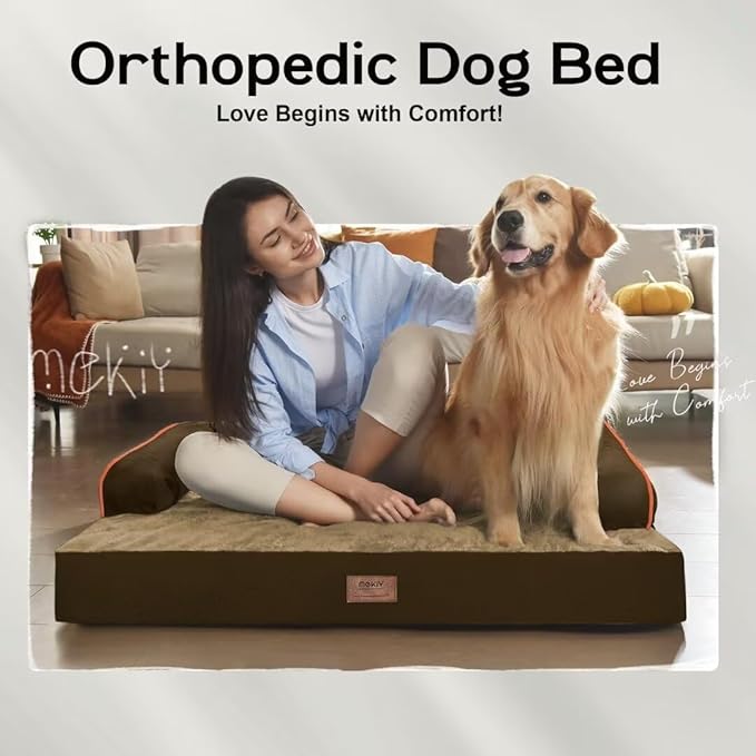 Orthopedic Large Dog Bed Washable: Brown Gaint Size Dog Beds with Removable Washable Cover, XXXL Large Orthopedic Sofa for Big Pet Dogs