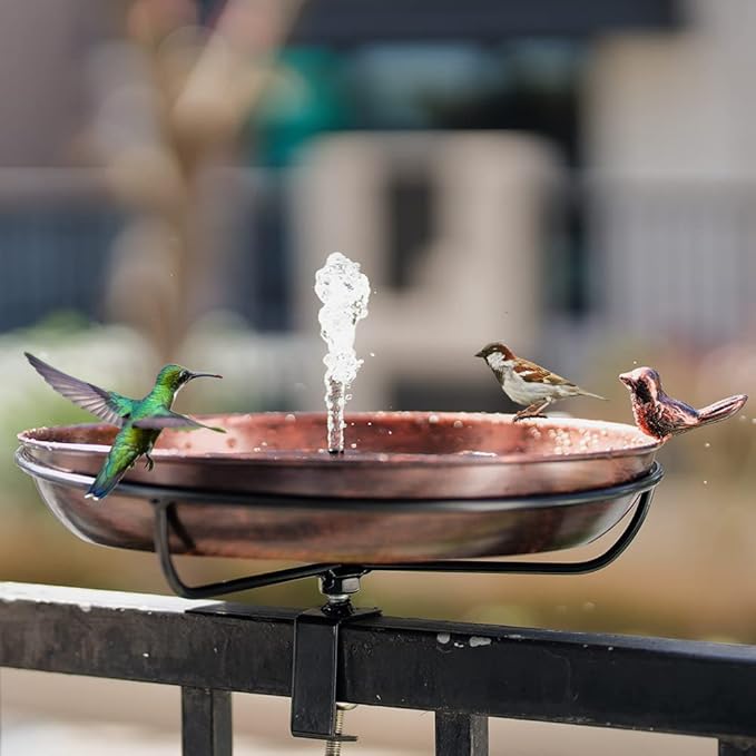 DREAMSOUL Deck Mounted Bird Bath with Adjustable Sturdy Metal Clamp, Bowl Bird Baths for Outdoors Garden Balcony Patio Deck Railing Decoration, Lightweight & Detachable