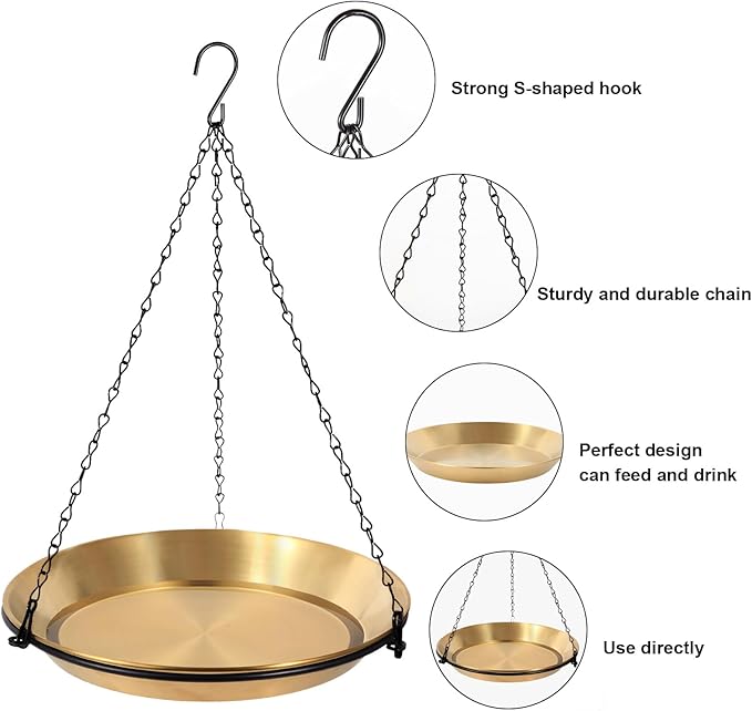 Hanging Bird Bath Bird Feeder Bowl with 16.3 inch Iron Hanging Chain Detachable Outdoor Decor for Garden Backyard Patio and Deck - Perfect for Attracting Birds