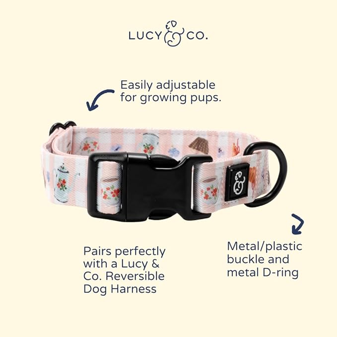 Lucy & Co. Sipping Slowly Dog Collar, Adjustable Durable Dog Collar with Cute Print, Small