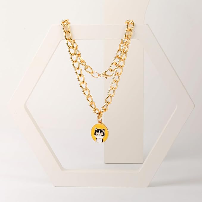 HOWWFALY Dog Collar and Cat Chain Necklace Stainless Steel Adjustable 18K Gold Heart-Shaped Necklace for Small Pets Cats Kitten Puppy (Gold, 13.7 inch)