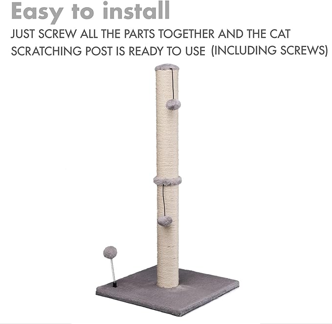 MECOOL 34“ Tall Cat Scratching Post Premium Basics Kitten Scratcher Sisal Scratch Posts Trees with Hanging Ball for Indoor Cats, Gray