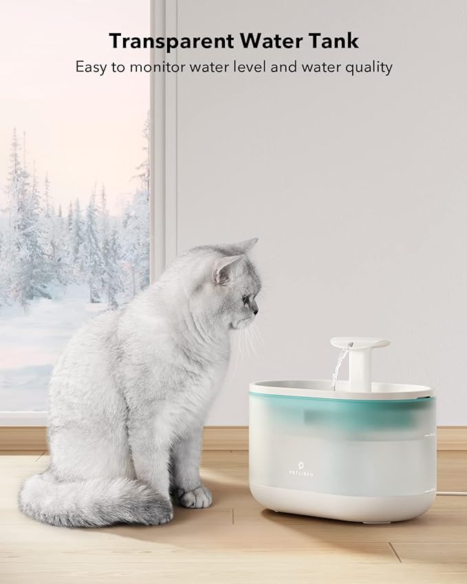 PETLIBRO Pet Water Fountain, Visible Water Level Design, 2.1L Quiet Pet Water Dispenser with Dual Water Modes and 4 Replacement Filters for Cats and Small Dogs, Blue
