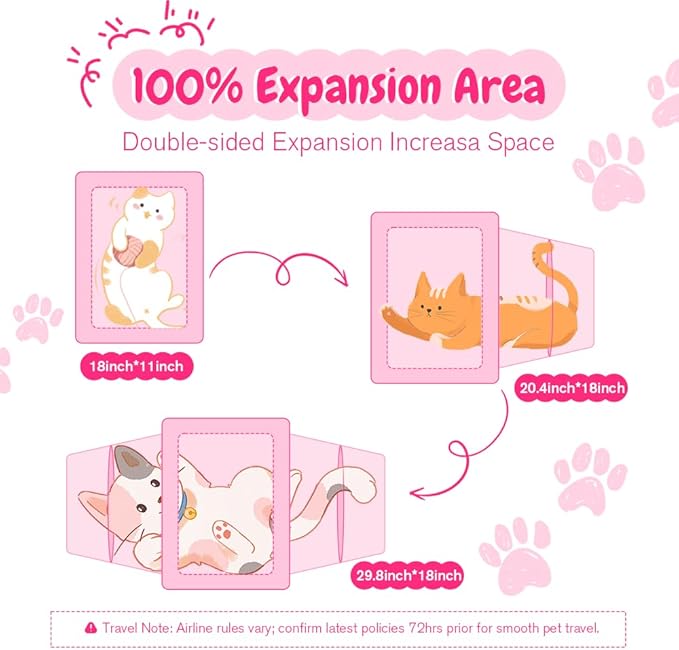 Double Expandable Cat Carrier,Airline Approved Soft-Sided Pet Travel Carrier for Small Dogs Cats under 15 lbs,Waterproof 600D Oxford Fabric with Washable Replacement Liner,Odor-Free & Claw-Proof(Pink)