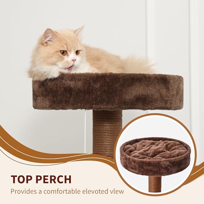 64 in Heavy Duty Cat Tree, Cat Tower for Indoor Large Cats, Multi-Level Cat Furniture with Sisal Scratching Post, Hammock Extra-Large Platform & Condo (Brown)