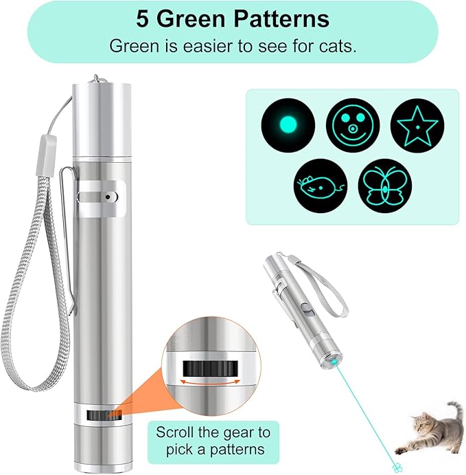 TBTeek Cat Toy, Unique Green Light, 7-in-1 Modes, 5 Fun Patterns, USB Charging, Interactive Toy for Kitten Dog Excrise(1pcs)