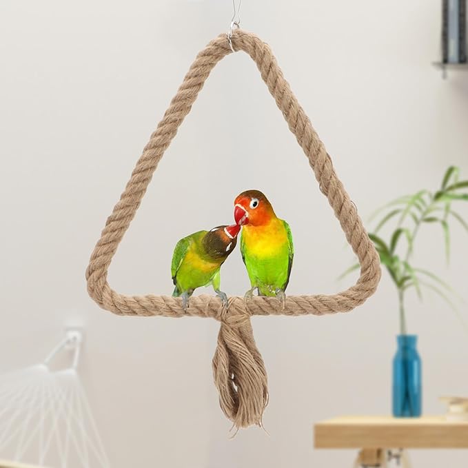 Bird Rope Swing Toy Parrot Climbing Perch Stand for Cockatiel Conure Cockatoo Parakeet Cage Hanging Decor (C: Triangle)