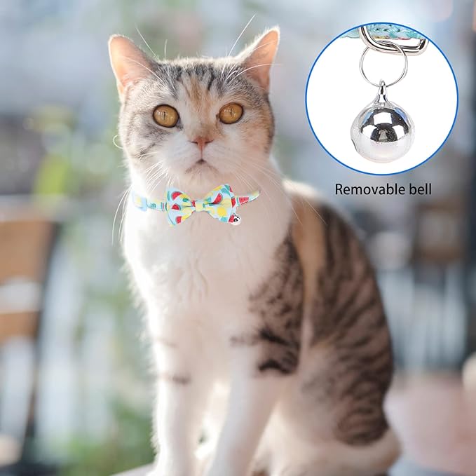Breakaway Cat Collars with Bell & Cute Pendants - 3 Pack Adjustable Safety Kitten Collars - Decoration for Girl Boy Cats Puppy and Small Pets (Style C - Watermelon)