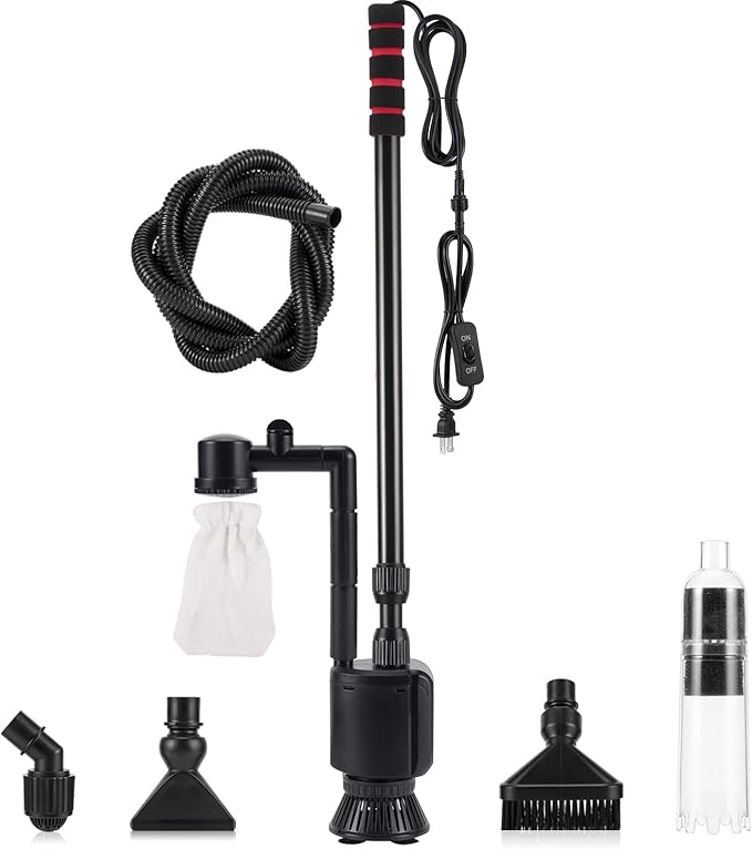AQQA Aquarium Gravel Cleaner Kit, 6 in 1 Electric Fish Tank Vacuum Cleaning Tools Water Changer, Multifunction Wash Sand Filter Water Circulation 20W 320GPH 110V