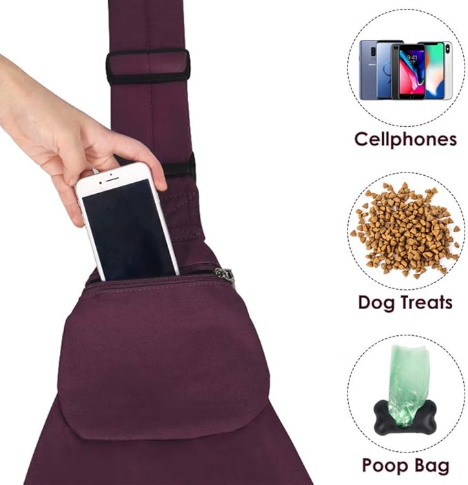 SlowTon Dog Carrier Sling - Thick Padded Shoulder Strap Adjustable Dog Carriers for Small Dogs, Puppy Carrier Purse for Pet Cat with Front Zipper Pocket Safety Belt Machine Washable, WR, L
