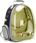 Bird Traval Carrier Cage, Polarized Tinted Brown Space Capsule Astronaut Backpack to Carry Parakeet Cockatiel Parrot with Metal Tray Wood Perch, Vet Transport Bag