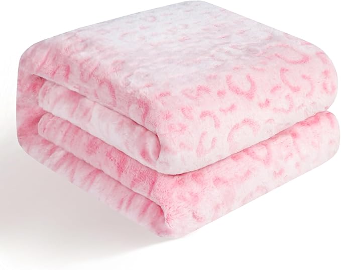 Bnuitland Leopard Print Fleece Flannel Throw Blanket with Storage Pouch,300 GSM Double Sided Cheetah Print Bed Sofa Travel Blanket, Super Soft Fuzzy Fluffy Gift for Adults and Kids, 50x70inch, Pink