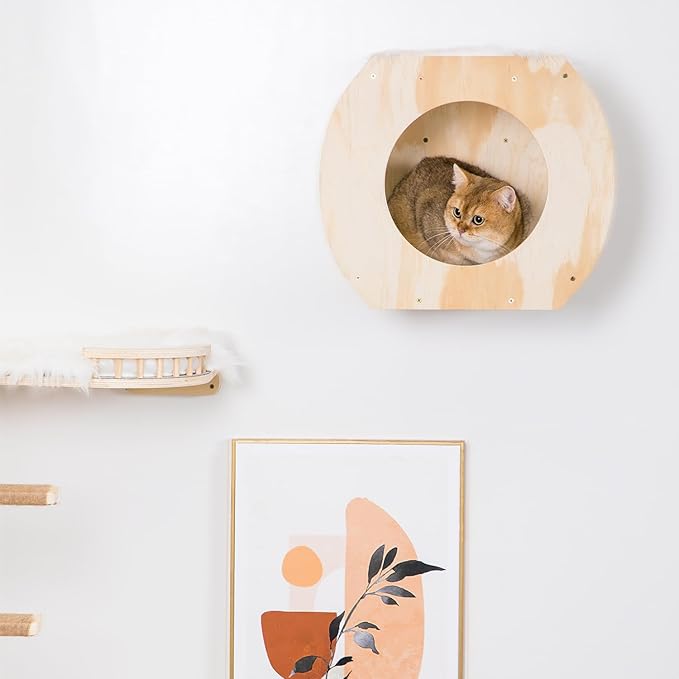 Cat Shelves - 3 Steps, Wall Climbing Shelf with Plush Covered Bed, Large Cats Set
