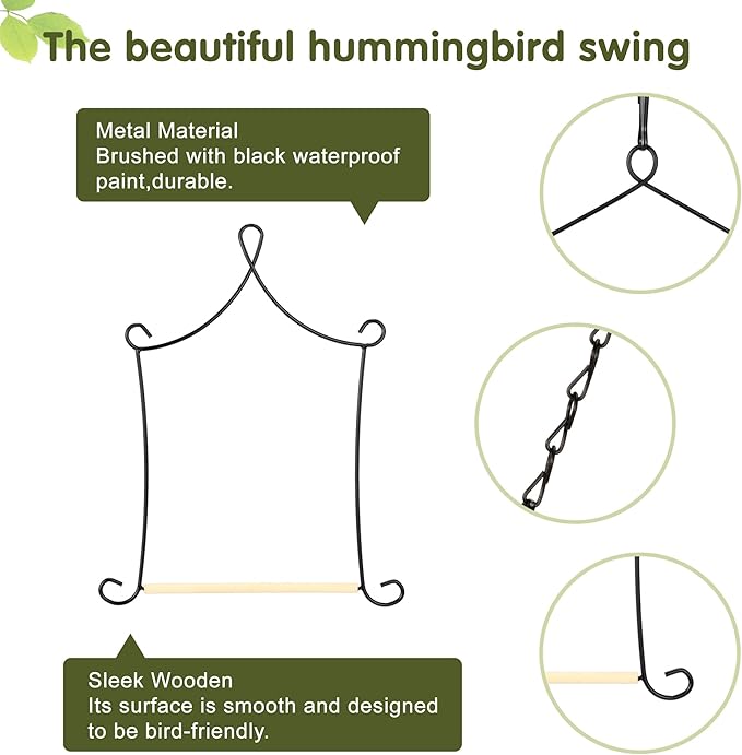4PK Metal Frame Hummingbird Swings and Perches with Wooden Dowel Black Bird Swing Outdoor Bird Perch Humming Bird Swing
