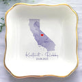 Custom State Location Map Engaged Ring Dish, Ring Holder Dish Engagement Gift, Jewelry Tray Gifts for Newly Engaged Couple, Trinket Dish for Her Bride Wife Bestie