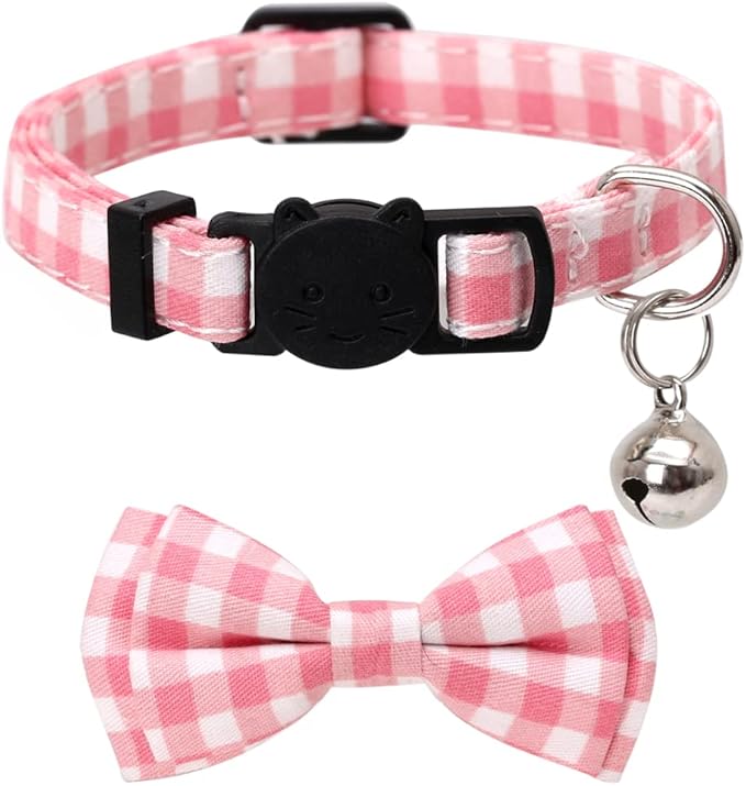 2 Pack/Set Cat Collar Breakaway with Cute Bow Tie and Bell Plaid Flower for Kitty Adjustable Safety