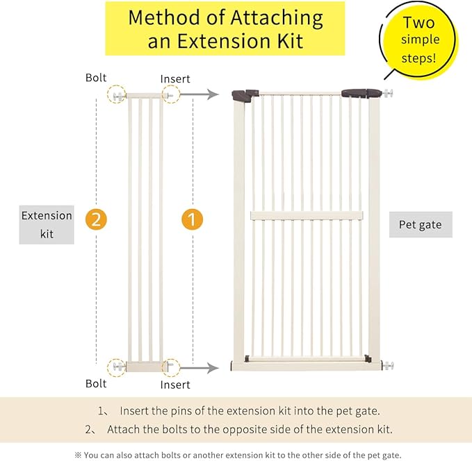 Lumizone Extra Tall Cat Gate Extension Kit 61.02" High Pressure Mounted 8.27" Extra Wide 1.37" Gap No Drilling Tall Pet Gate for Dogs (Cream, 61.02" H x 8.27" W, Extension)