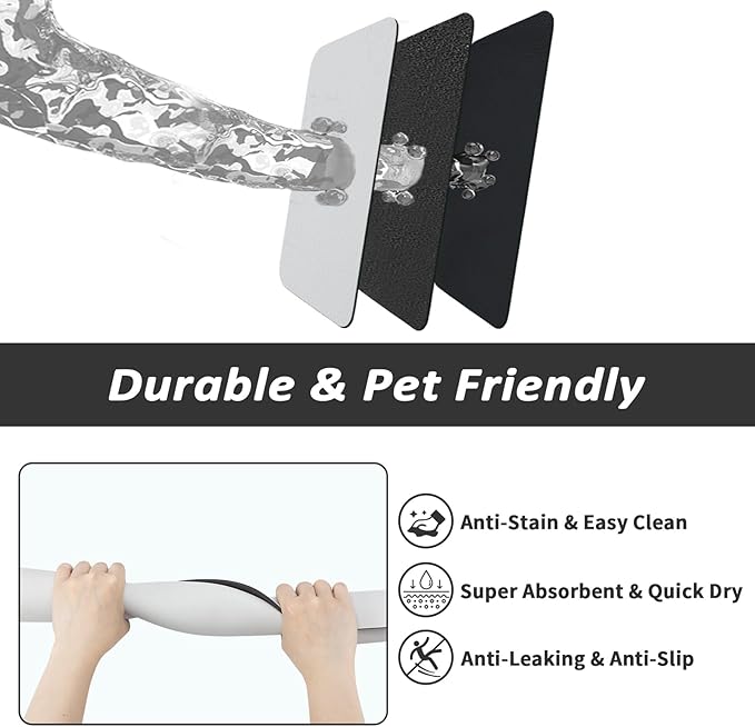 Dog Food Mat - Absorbent Cat Mat for Food and Water, No Stains Pet Feeding Bowl Mat, Easy to Clean Pet Placemats, Quick Dry Dog Water Dispenser Mat for Messy Drinkers | Light Grey 12"x 19"