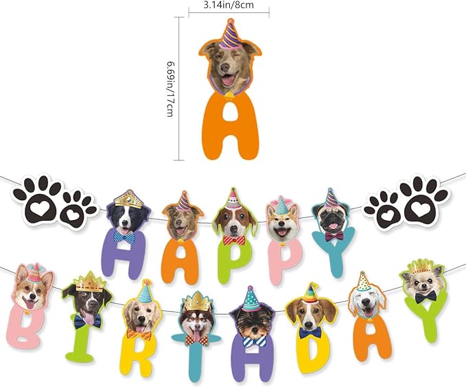 Dog Birthday Decorations,Puppy Birthday Party Outfits, Birthday Hat,Bow Tie,Bandana,Happy Birthday Banner,Pet Theme Suit Apparel & Accessories for Boy Golden Doodle Teddy Husky Labrador(4PCS Blue)