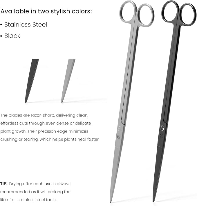 UNS Aquascaping Tools - Stainless Steel, Rust Resistant, Freshwater Planted Tank, Saltwater Reef Aquarium Maintenance Accessory - Trimming Stems & Carpets, Coral Cutting - Straight Scissors, Grey