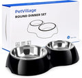Double Dog Bowls Set – Non-Slip Pet Food & Water Dishes with Resin Stand, Includes Small (1 Cup) & Medium (2 Cups) Bowls – Ideal for Puppies and Cats –Black