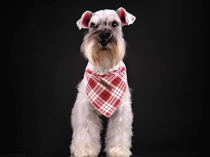 Lionet Paws Christmas Dog Bandana Washable Cotton Handkerchief Scarf Triangle Bandana for Small Medium Large Dogs Red Grid