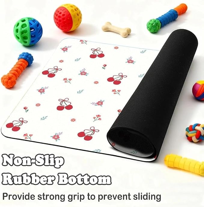 Dog Food Mat for Pet Cat Food Mat, Cherry Absorbent Quick Dry Dog Bowl Mats for Food and Water, Non-Slip Cat Pet Feeding Mats for Floor Placemats 12"x20"