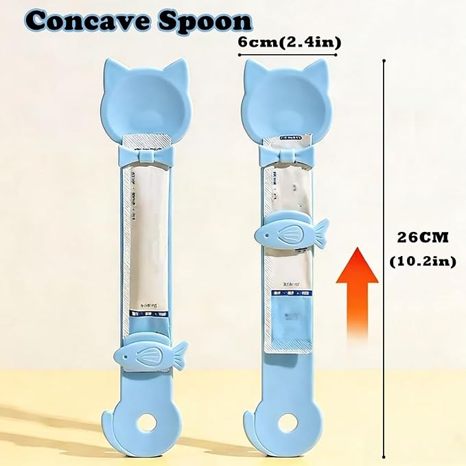 Cat Treat Spoon & 3 Pcs Can Lids | Cat Strip Feeder Squeeze for Liquid Snack | Universal Silicone Pet Can Covers BPA Free | Waste-Free Lickable Treat Feeder(Blue)