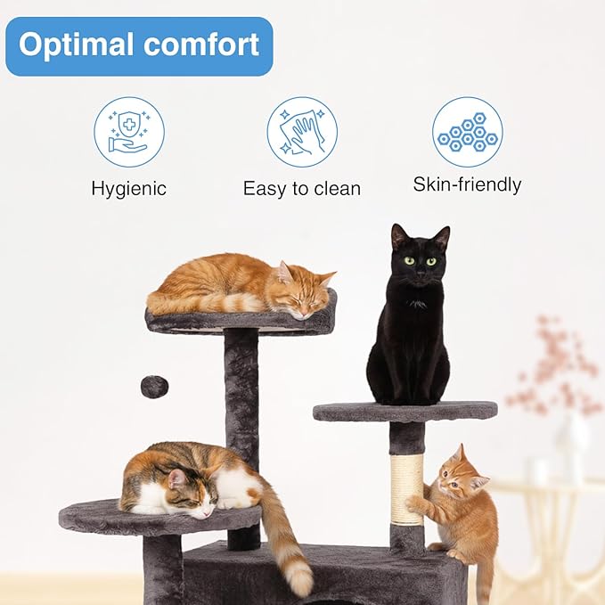 FDW | 54" Cat Tree Tower | Purple Gray | Multi-Level Indoor Activity Center with Sisal Scratching Posts, Condos, Plush Perches, Hanging Cat Toys | Sturdy, Easy to Assemble | for Kittens & Adult Cats