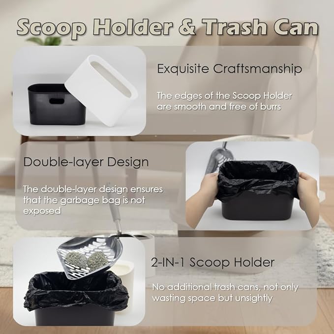 Heavy-Duty Metal Cat Litter Scoop with Holder, Aluminum Cats Litter Scooper Captures All Clumps, Kitty Metal Scooper and Holder (White)