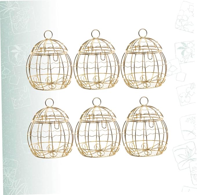 Beaupretty 6pcs Birdcage Shape Tinplate Candy Box Elegant Wedding Favor Containers for Sweets Treats and Decorative Hollow Chocolate Cases Golden Finish