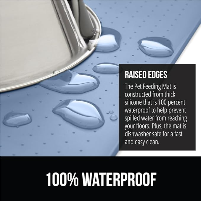 GORILLA GRIP 100% Waterproof Raised Edge BPA Free Silicone Pet Feeding Mat, Dog Cat Food Mats Contain Spills Protects Floors, Placemats for Cats and Dogs Water Bowl, Pets Accessories 28x18 Blue
