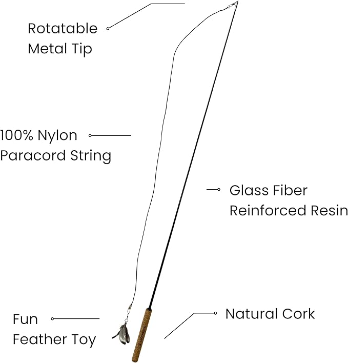 Forever Stick - The Unbreakable Cat Wand Toy, Extra Long Durable Cat String Toy for Indoor Cats, Cat Fishing Pole Toy for Bored Indoor Adult Cats, Feather String Toy On Stick Enrichment