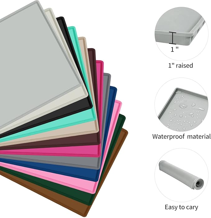 Dog Food Mat,Silicone Waterproof Food Tray,Non Slip Pet Bowl Mats Placemat,1" Raised Edge,Suitable for Most Small and Medium Sized Pets,32" x 24"