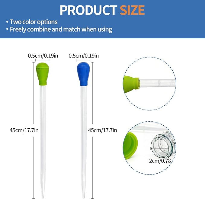 17.7 Inch Extra Long Aquarium Coral Feeder Tool, Deep Tank Fish Feeding Pipette, Long Pipette for Coral and Fish Feeding, Reef Tank Maintenance Accessories (2 Colors)
