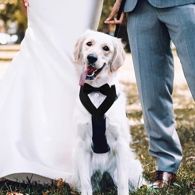 Tuxedo Bandana, Adjustable Pet Collar With Bow for Small, Medium and Large Dogs, Formal Wedding Clothing, Birthday Gifts