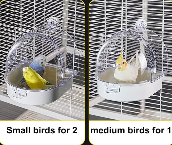 Hanging Brid Bath with Feeder for Cage, 3 in 1 Multifunction Bird Bath/Bowl/House, Bird Cage Accessories Suitable for Small to Medium Birds, Like Lovebirds, Finches, Parakeets, Mannikin