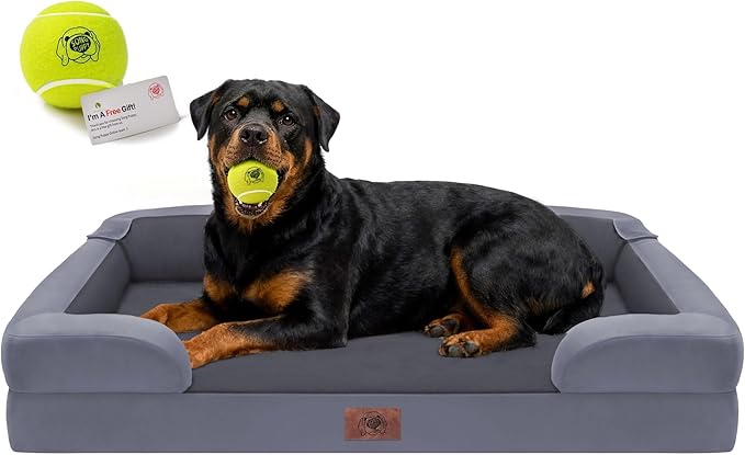 Orthopedic Dog Bed for Extra Large Dogs, XXL Waterproof Egg Crate Memory Foam Pet Bed Bolsters with Removable Washable Cover & Non-Slip Bottom, Tennis Ball Toy, 45x35