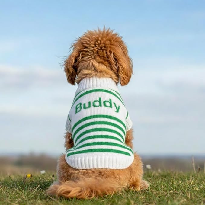 Custom Knit Sweater fr Dogs and Cats Personalized Knit Name Classic Striped Style Soft Knit Pet Clothing Winter Holiday Idea for Pet Lover
