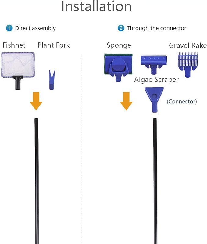 Aquarium Cleaning Tools Kit 5 in 1 Function for Long Deep Fish Tank, Including Algae Scrape, Cleaning Sponge, 3.9" Small Fishnet, Gravel Rake, Plant Fork