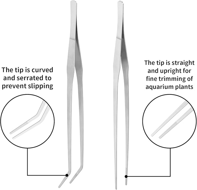 Vaincre 2PCS Long Tweezers, 15 inch Curved Aquascaping Tools, Stainless Steel Feeding Tongs Aquascape Tools, Aquarium Tweezers for Aquarium Reptile, Plant, Snakes, Lizards, Coral Feeder