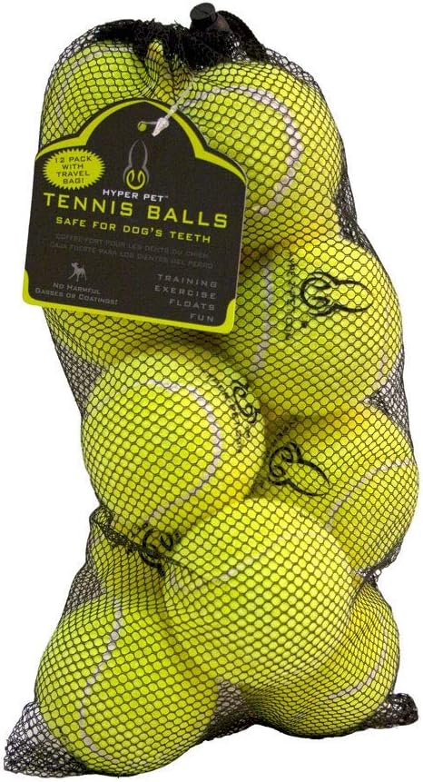 Hyper Pet Tennis Balls for Dogs - 12 Pack 2.5'' Durable Non-Toxic Outdoor Dog Toys Balls with Mesh Bag, for Fetch & Excercise, Medium to Large Breeds (Non Squeaky)