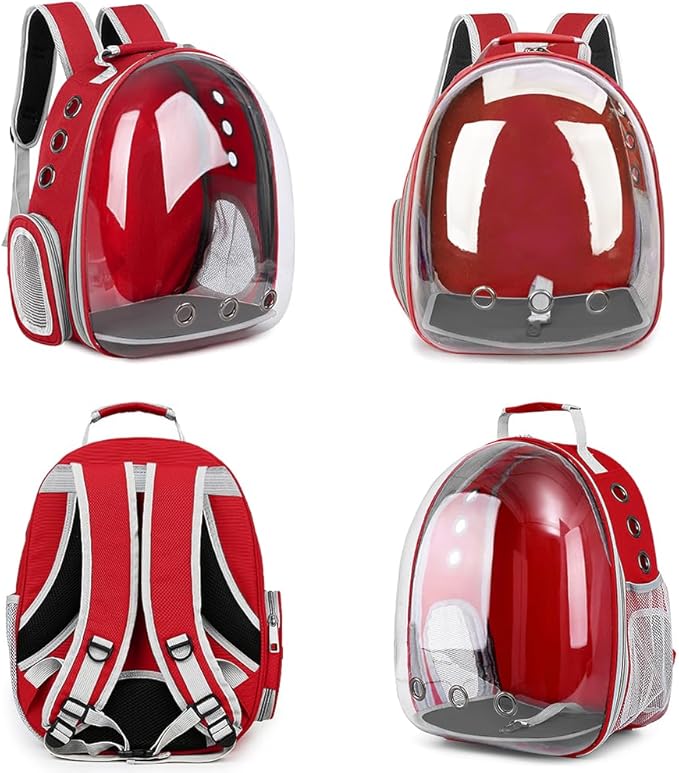 Pet Backpack Carrier,Bubble Backpack Cat Carrier,Pets and Small Dogs,Space Capsule Pet Carrier for Traveling, Walking, Hiking and Outdoor Activities (Red)