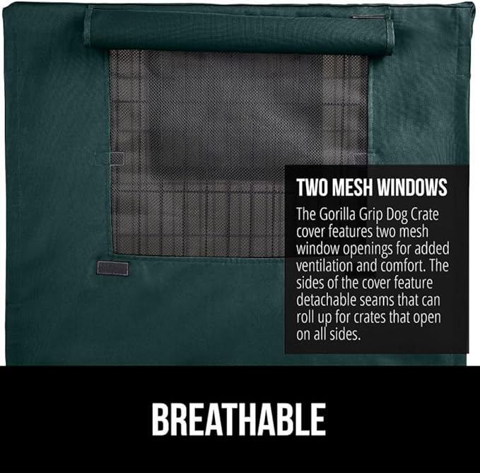 GORILLA GRIP Dog Crate Covers Compatible with Amazon Basics Dog Crates, All Sides Open, Privacy Cover Fits 24" Wire Kennel, Breathable Mesh Windows, Light Reducing Training Cage Topper, Hunter Green